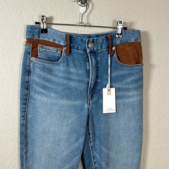 Good American Good Legs Suede Mixing Skinny Jeans Denim Light Wash Mixed - Picture 4 of 9